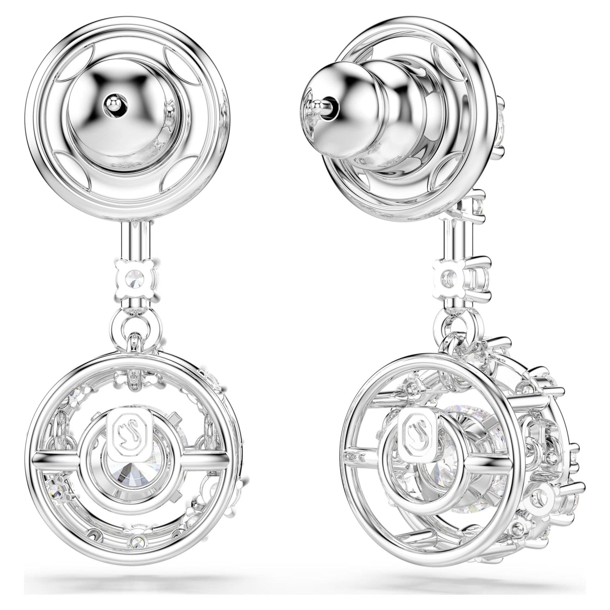 Swarovski Constella drop earrings Round cut, Dancing stone, White, Rhodium plated 5738194