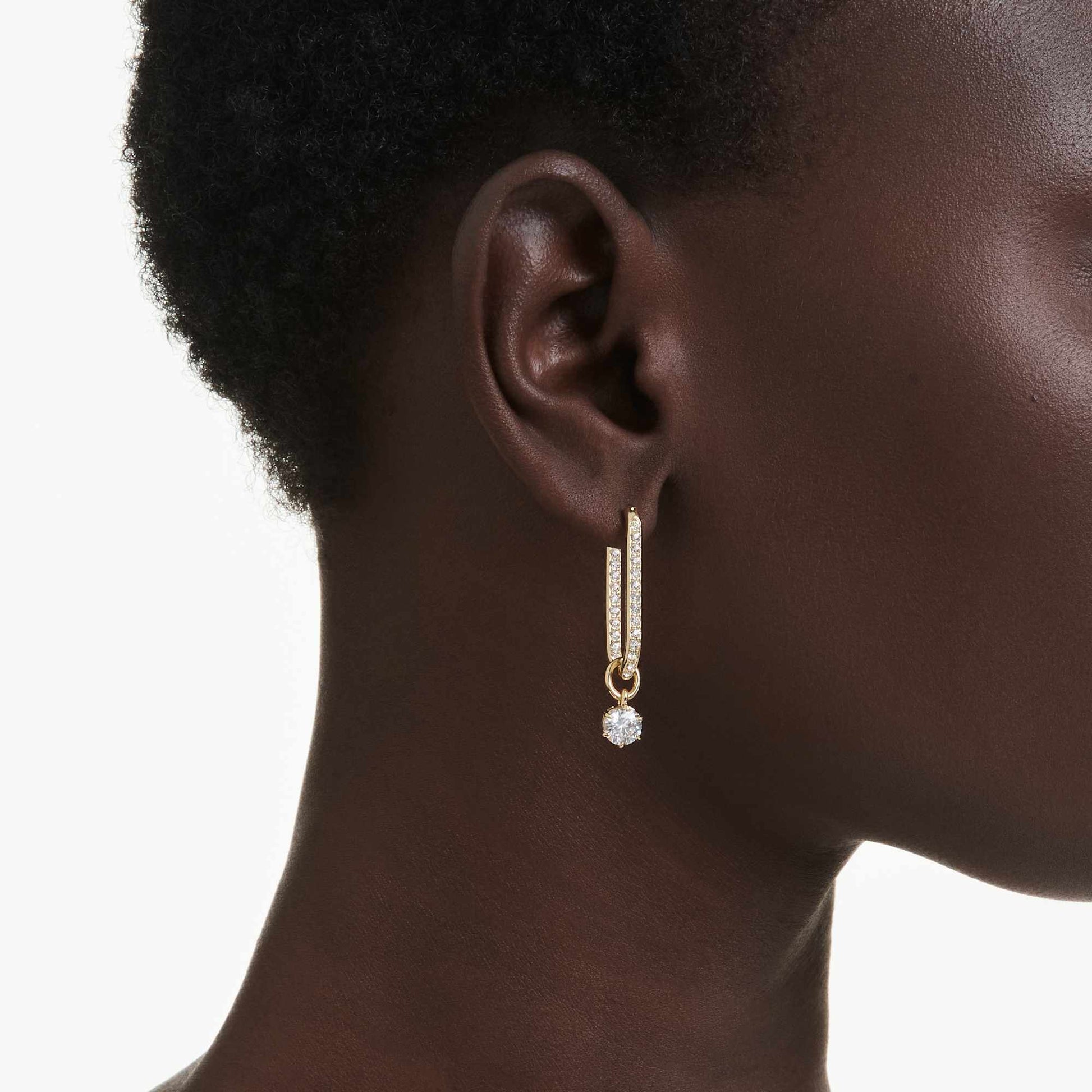 Swarovski Constella drop earrings Round cut, White, Gold-tone plated 5728587