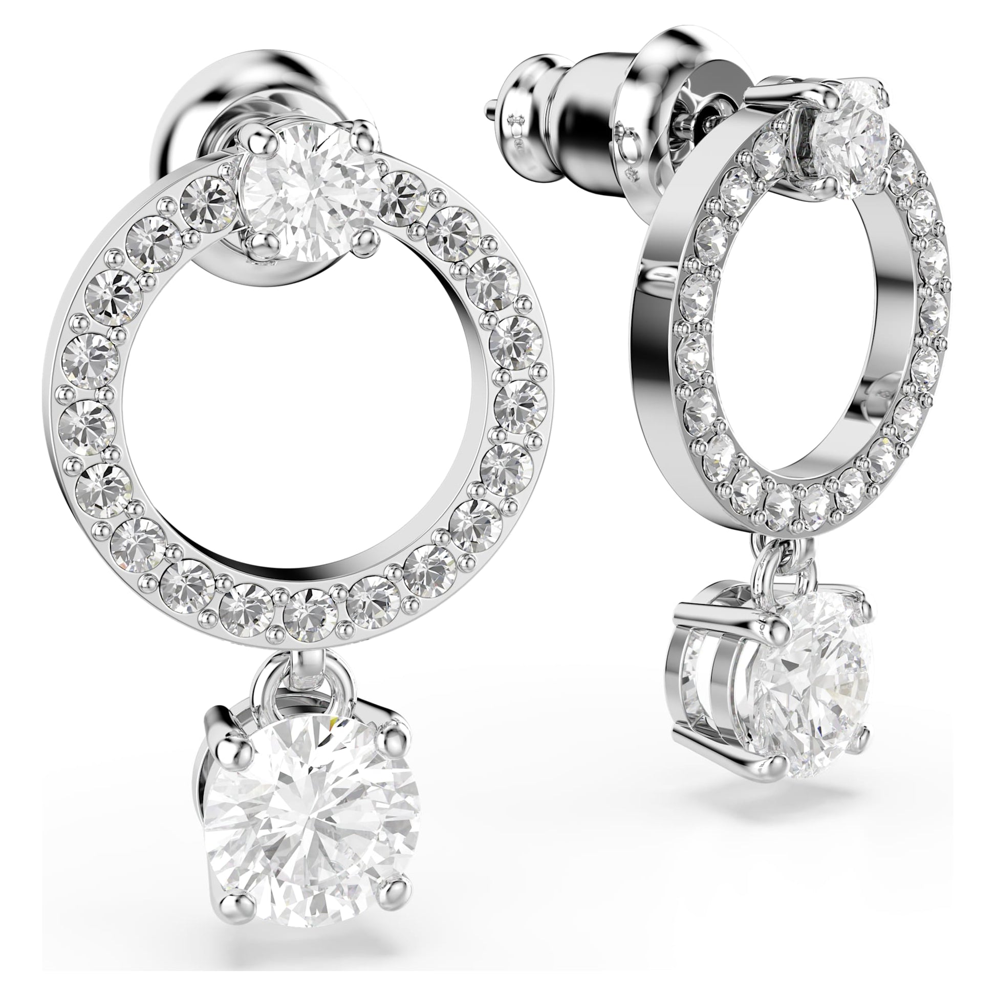 Swarovski Constella hoop earrings Round cut, White, Rhodium plated 5563278