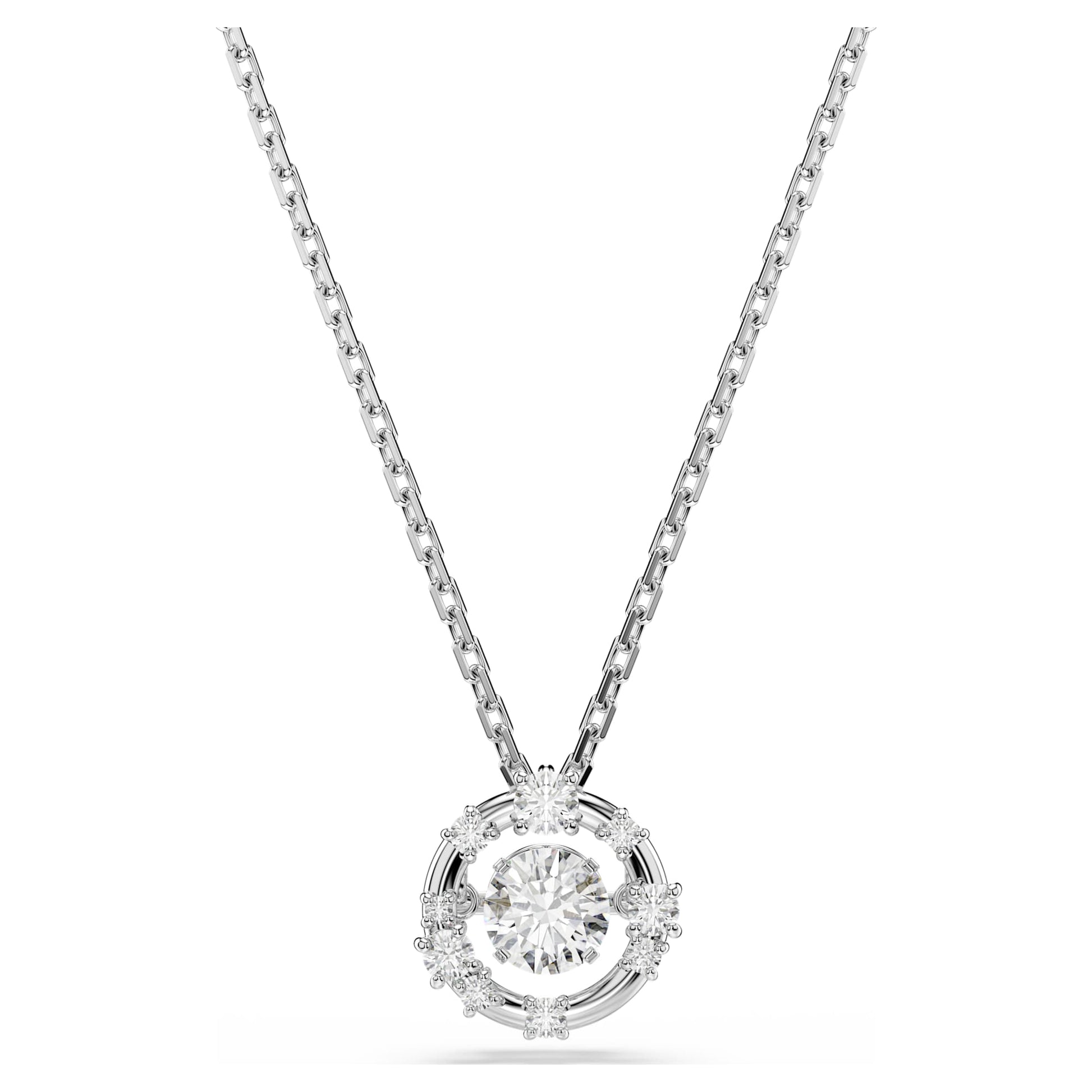 Swarovski Constella pendant Round cut, Dancing stone, White, Rhodium plated 5738247