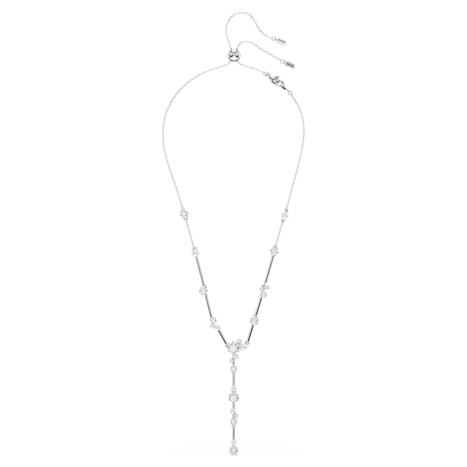 Swarovski Constella Y necklace Crystal pearl, Round cuts, White, Rhodium plated 5711830