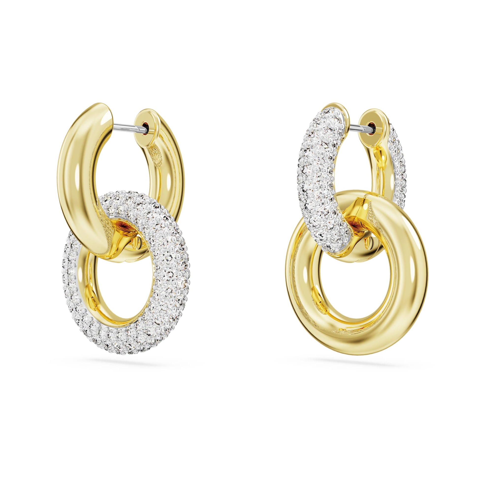 Swarovski Dextera hoop earrings Asymmetrical design, Interlocking loop, White, Gold-tone plated 5668818