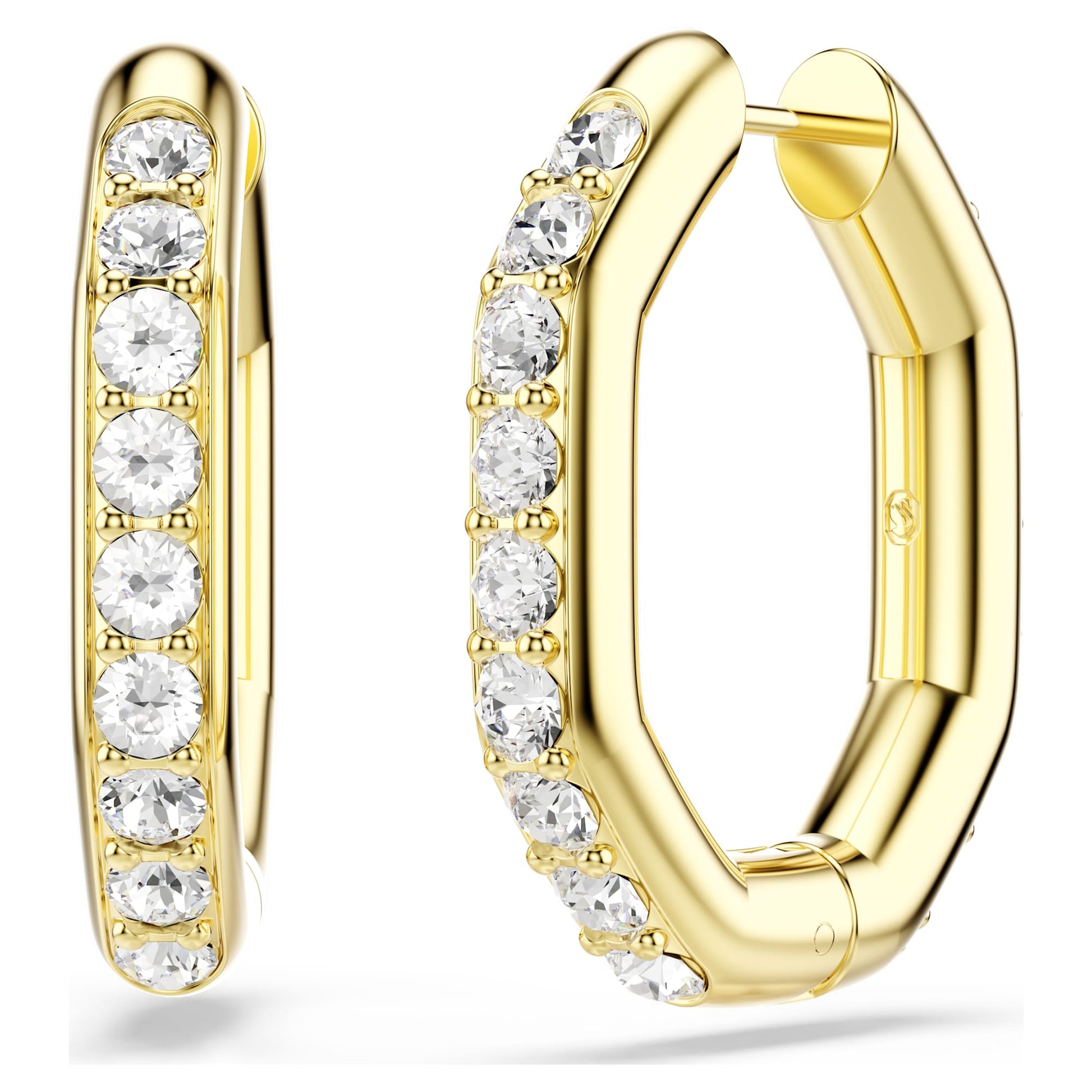 Swarovski Dextera hoop earrings Octagon shape, Round cut, Medium, White, Gold-tone plated 5724584
