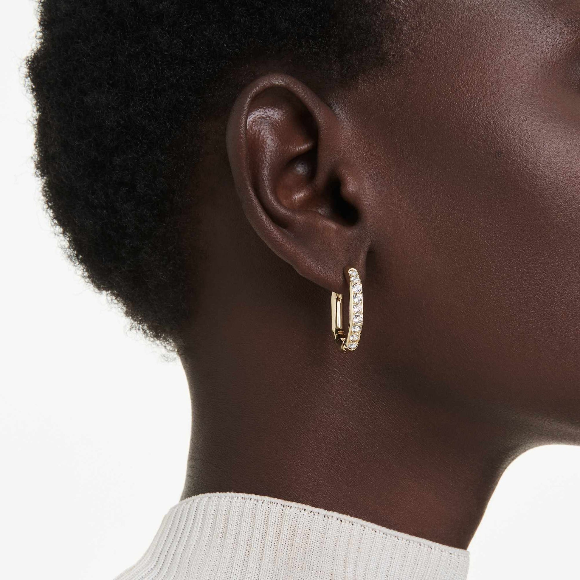 Swarovski Dextera hoop earrings Octagon shape, Round cut, Medium, White, Gold-tone plated 5724584