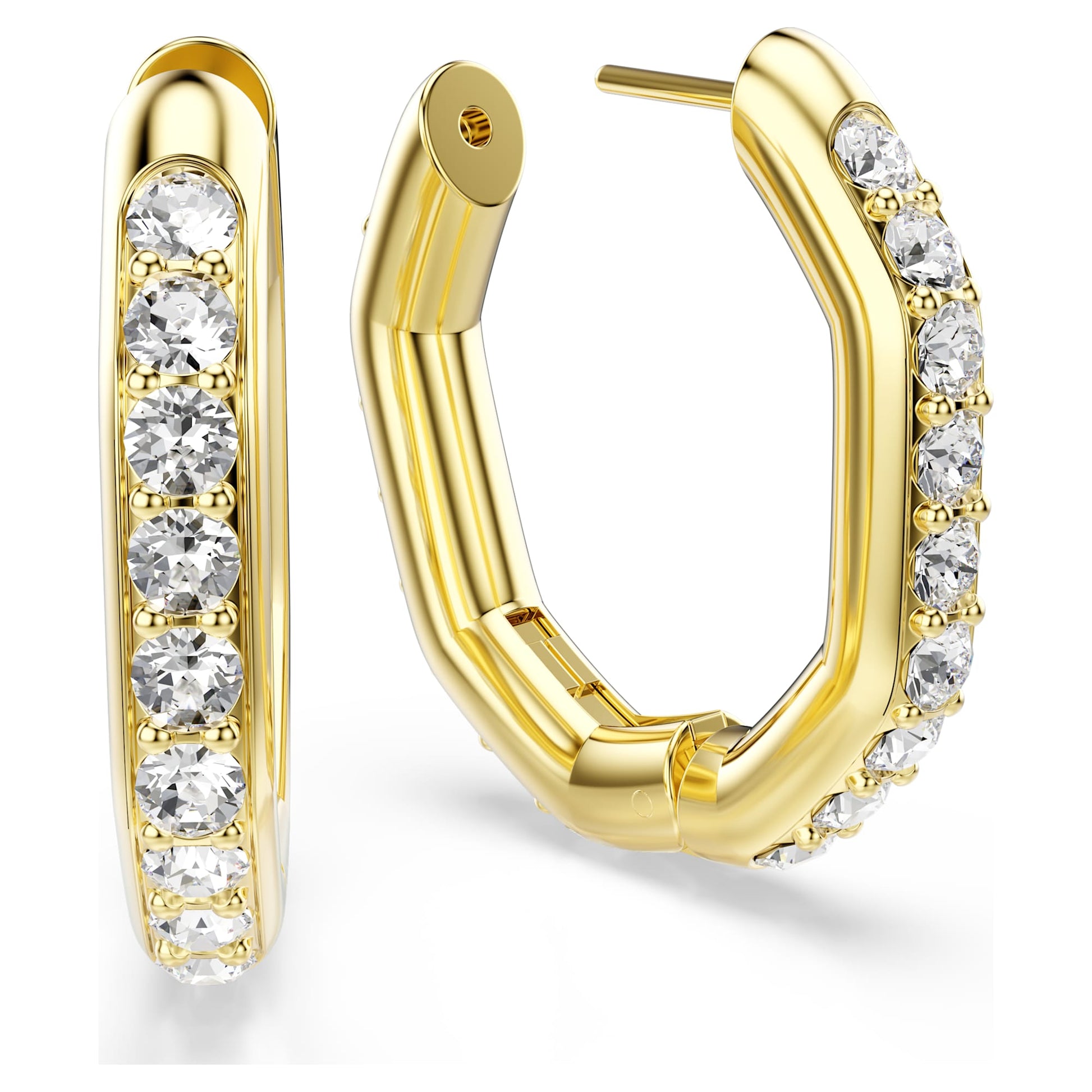Swarovski Dextera hoop earrings Octagon shape, Round cut, Medium, White, Gold-tone plated 5724584