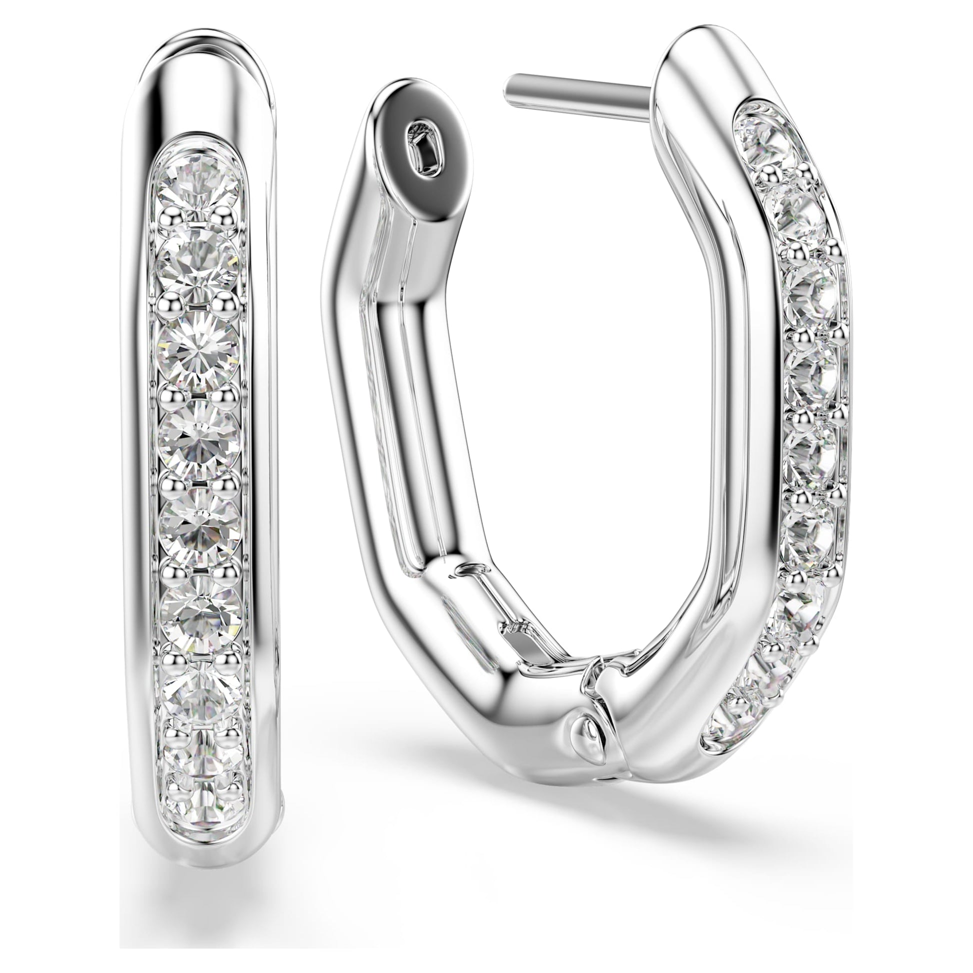 Swarovski Dextera hoop earrings Octagon shape, Round cut, Small, White, Rhodium plated 5724585