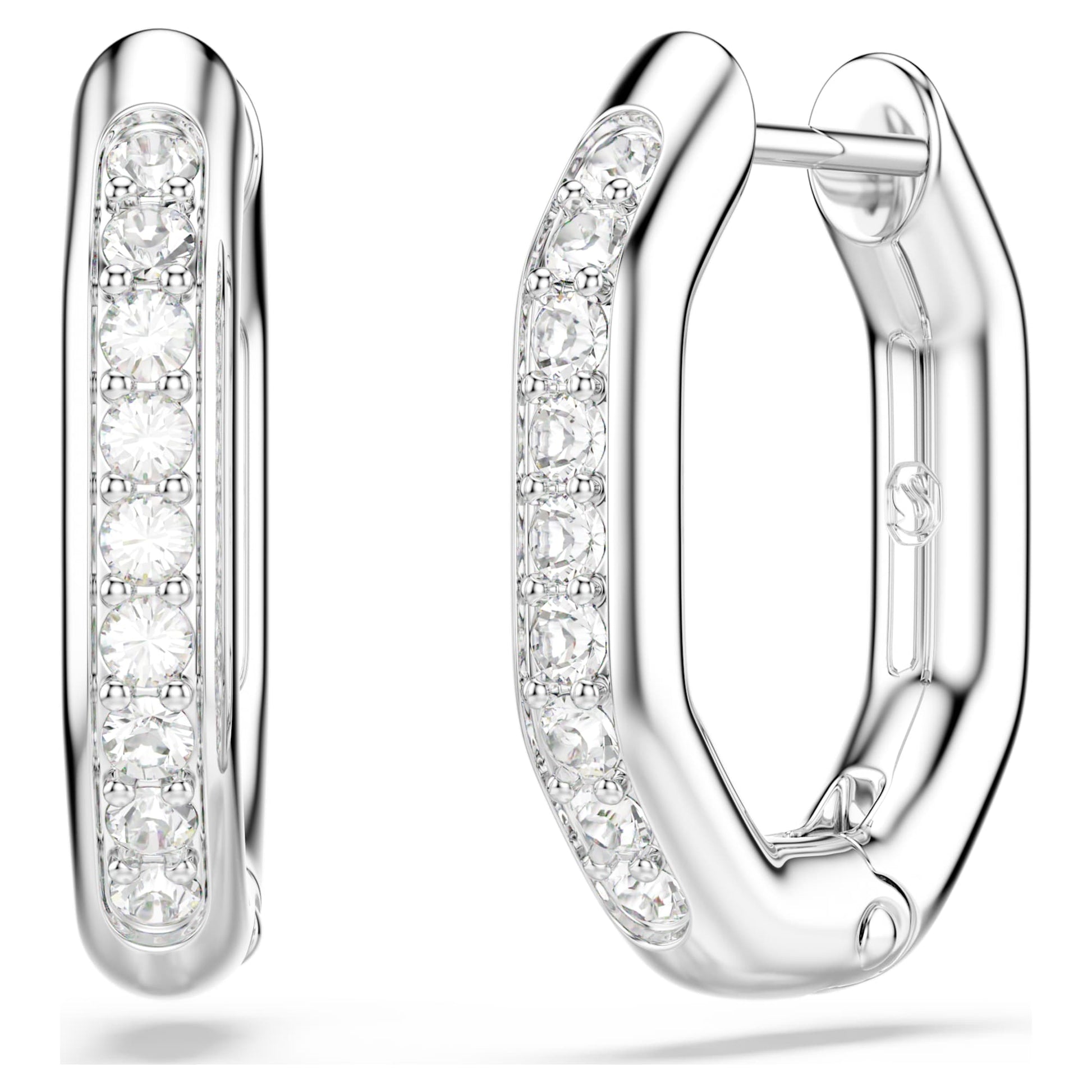 Swarovski Dextera hoop earrings Octagon shape, Round cut, Small, White, Rhodium plated 5724585