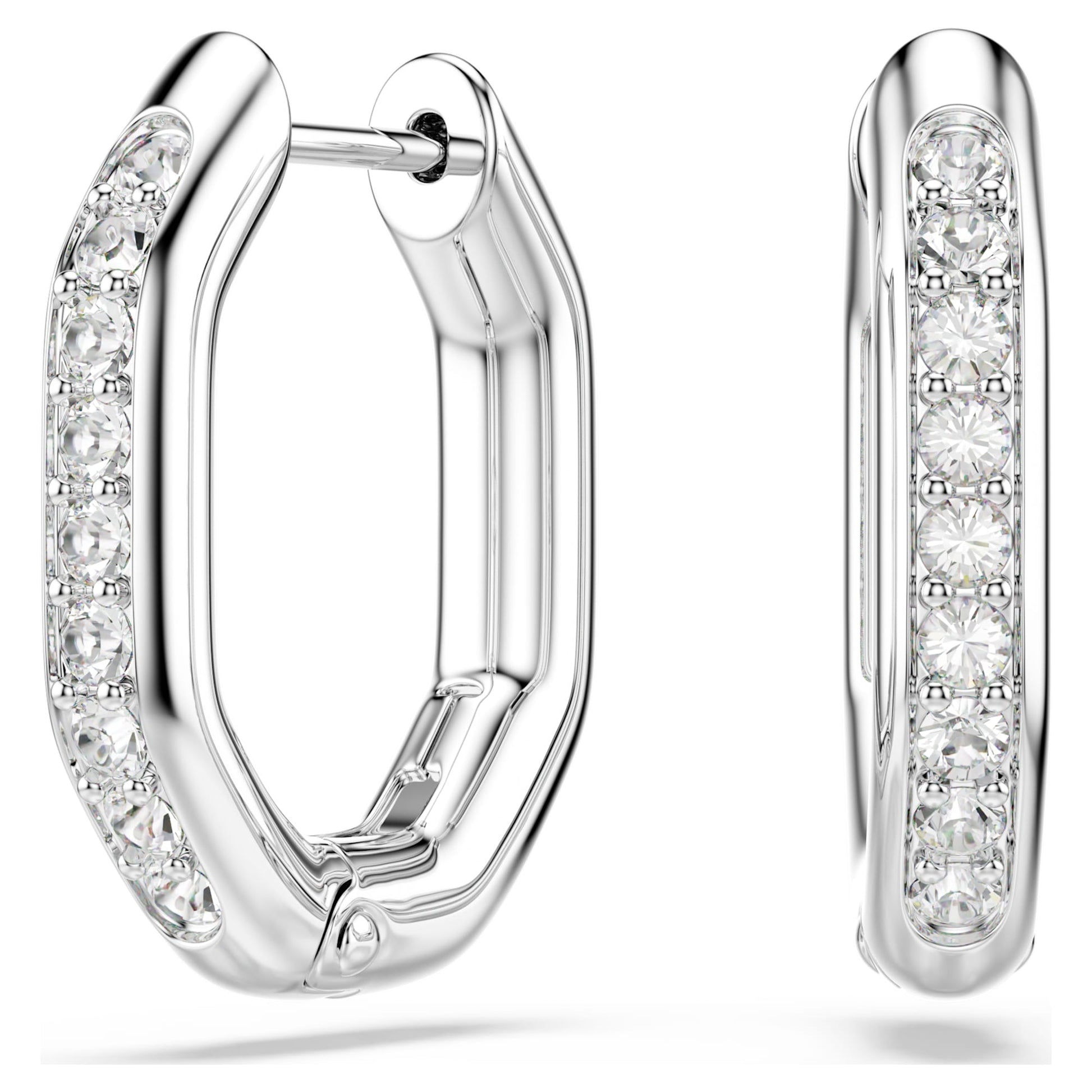 Swarovski Dextera hoop earrings Octagon shape, Round cut, Small, White, Rhodium plated 5724585