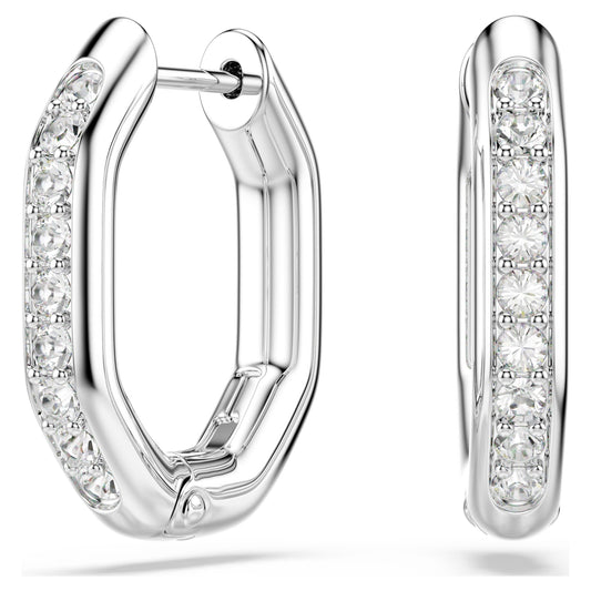 Swarovski Dextera hoop earrings Octagon shape, Round cut, Small, White, Rhodium plated 5724585