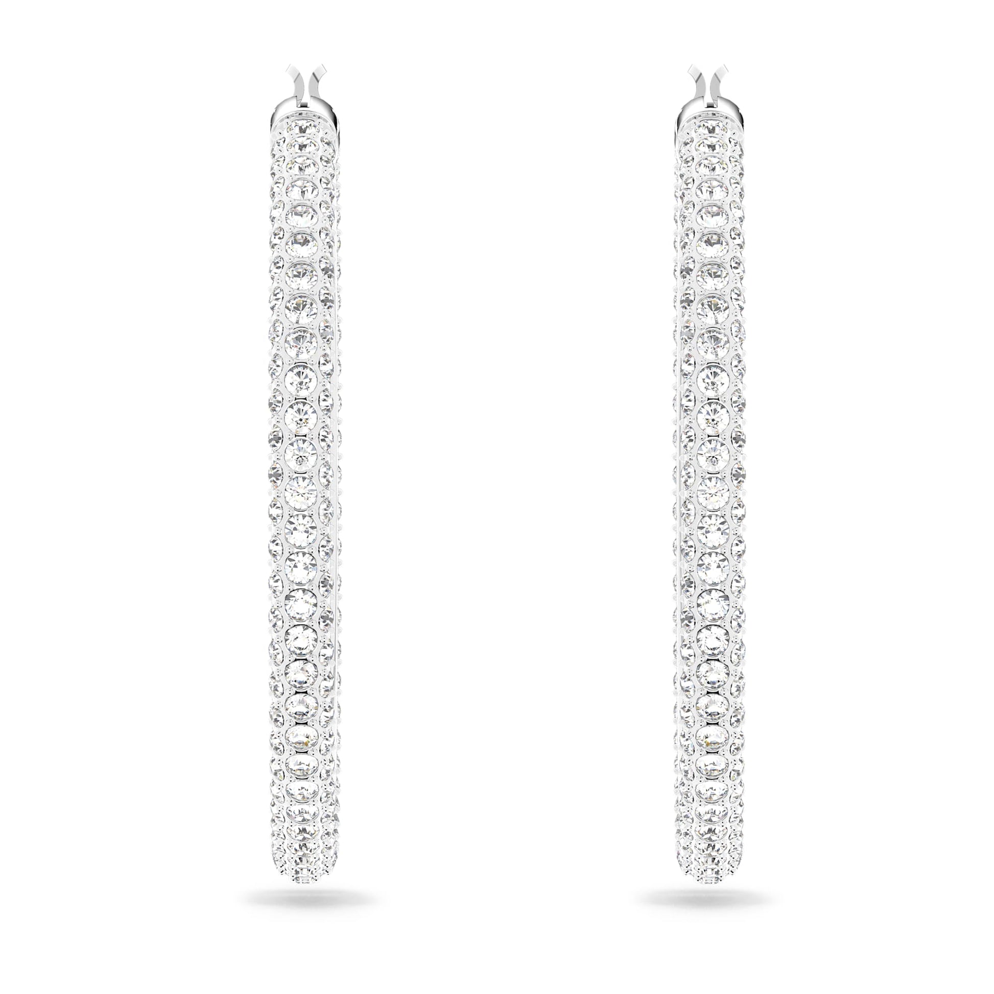 Swarovski Dextera hoop earrings Pavé, Large, White, Rhodium plated 5389432