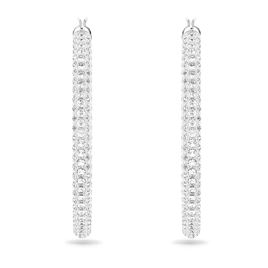Swarovski Dextera hoop earrings Pavé, Large, White, Rhodium plated 5389432