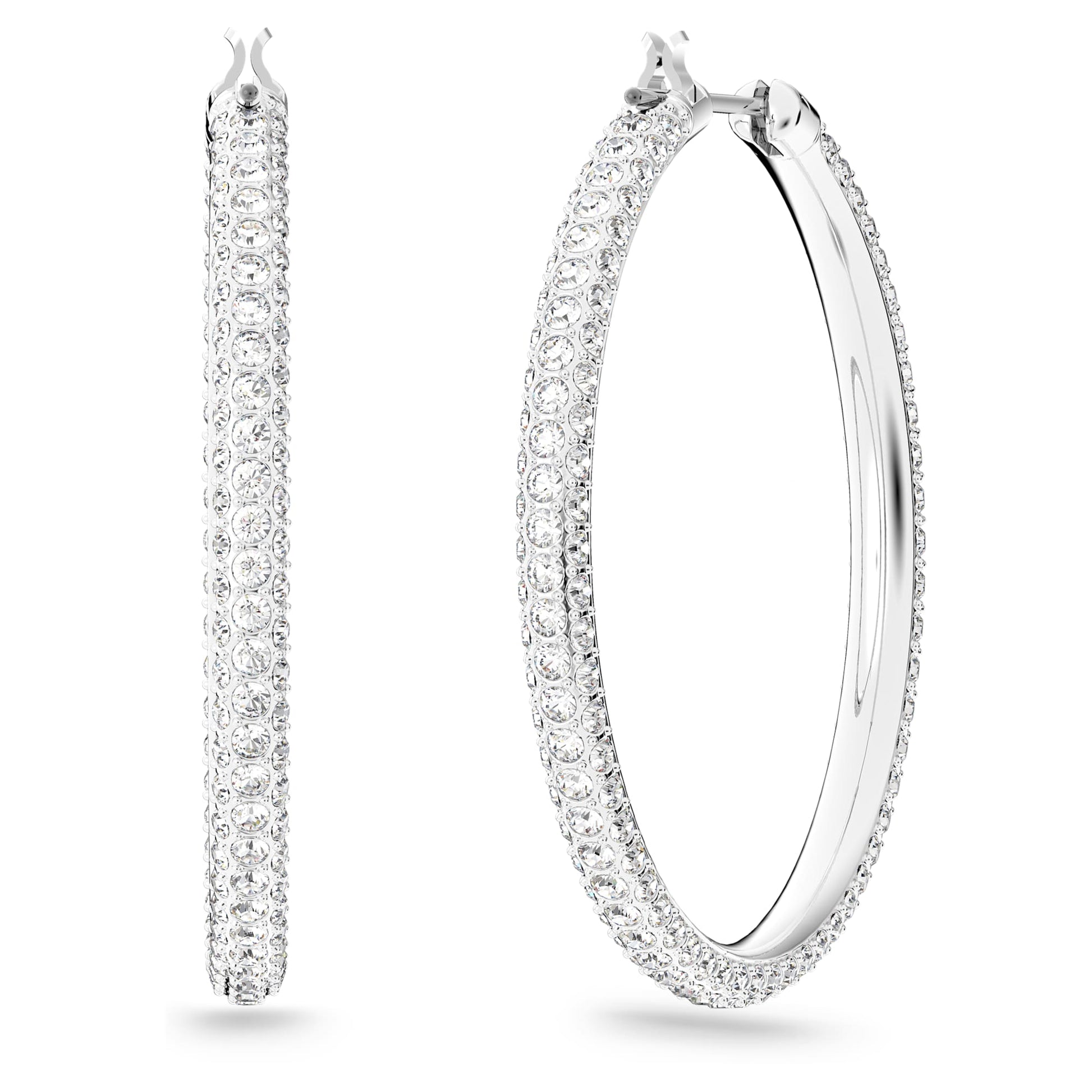 Swarovski Dextera hoop earrings Pavé, Large, White, Rhodium plated 5389432
