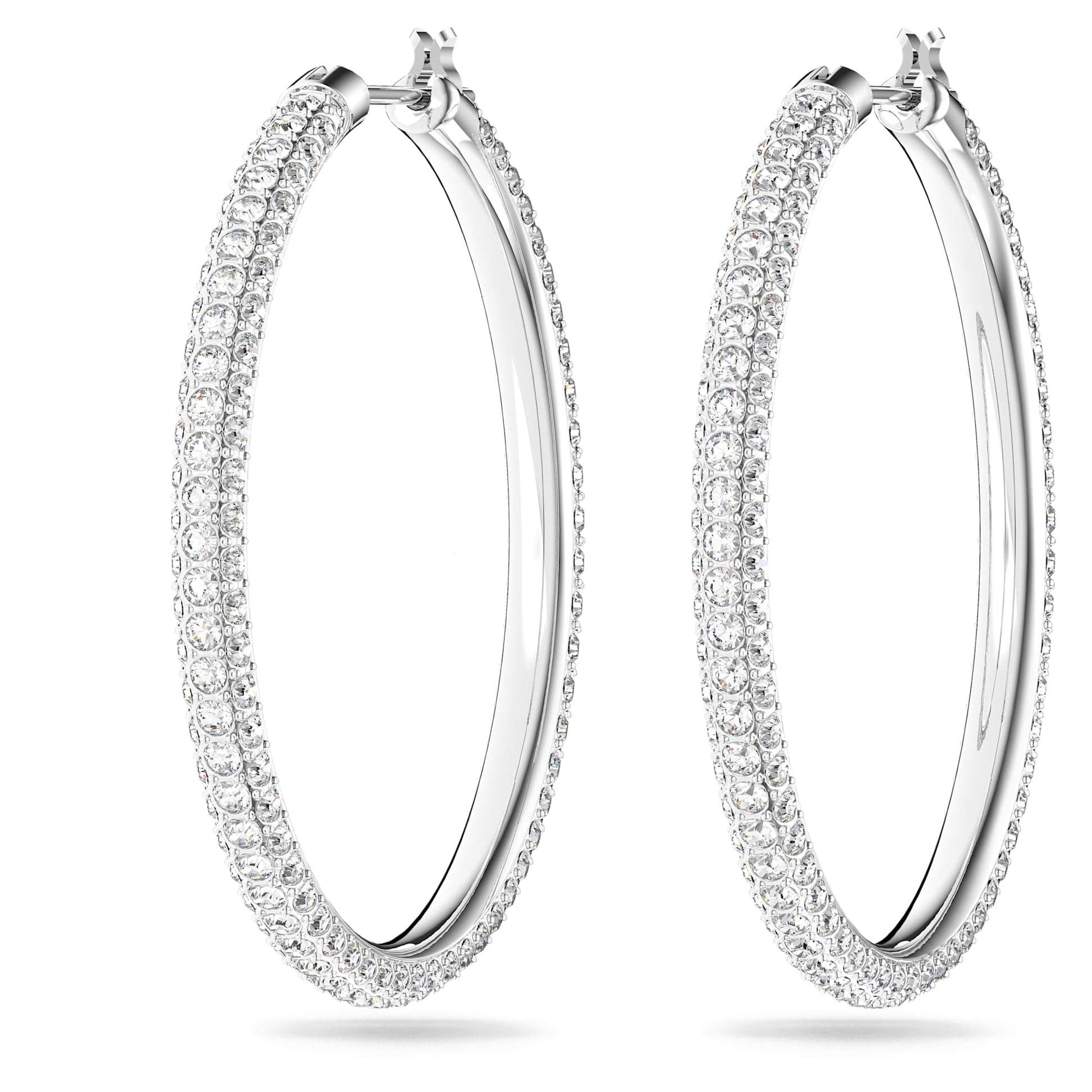 Swarovski Dextera hoop earrings Pavé, Large, White, Rhodium plated 5389432