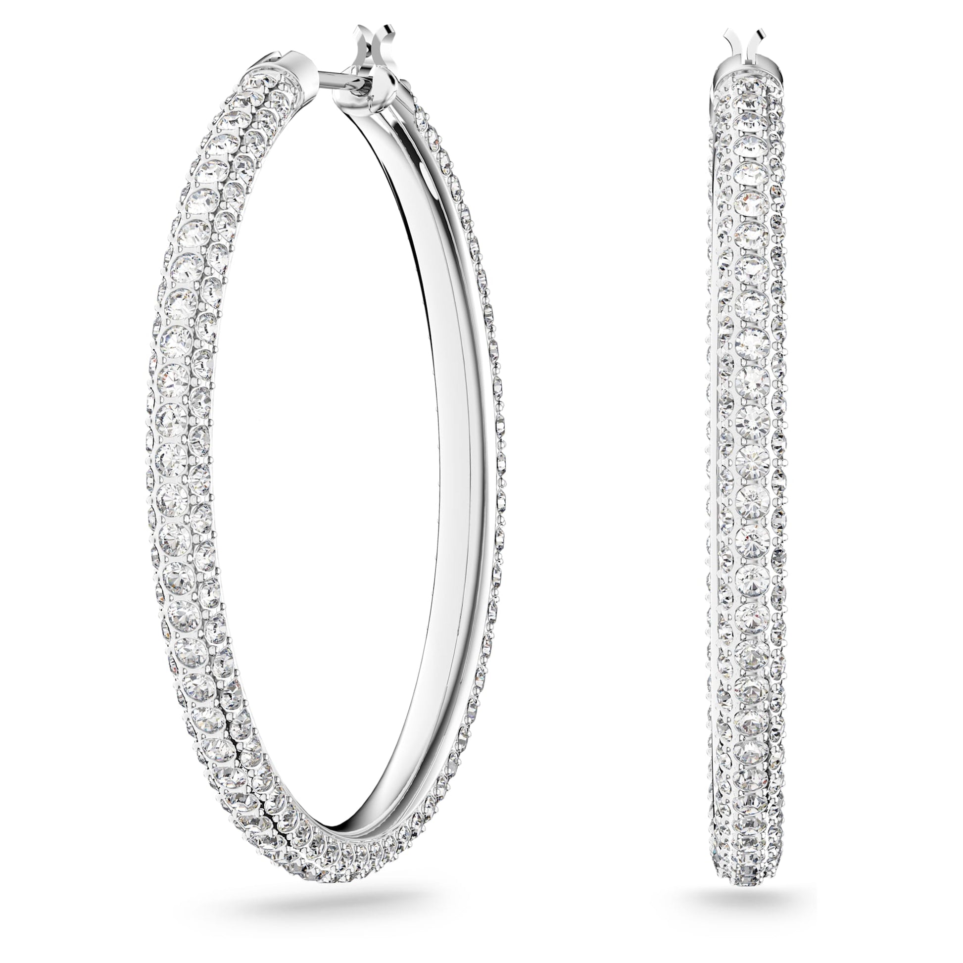 Swarovski Dextera hoop earrings Pavé, Large, White, Rhodium plated 5389432