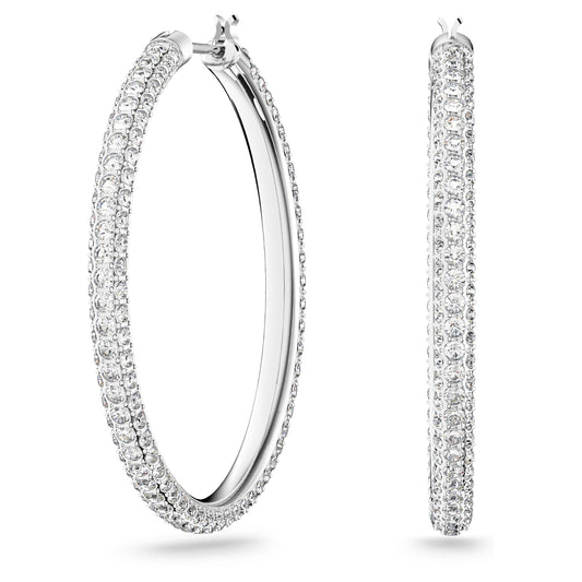 Swarovski Dextera hoop earrings Pavé, Large, White, Rhodium plated 5389432