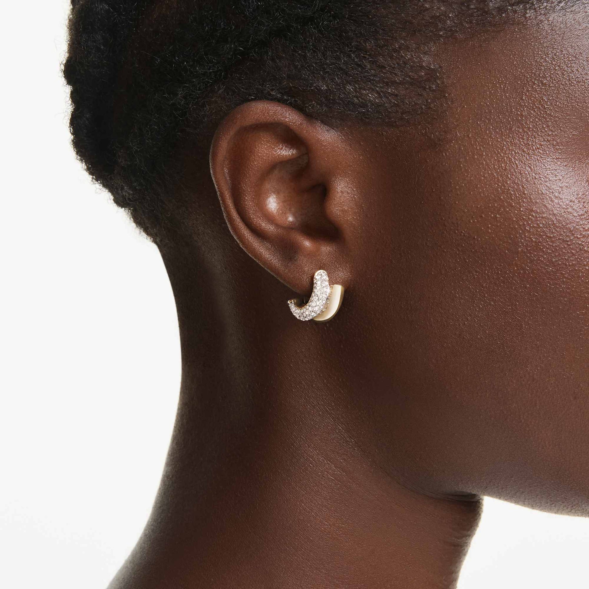 Swarovski Dextera hoop earrings Round cut, Mini, White, Gold-tone plated 5740735