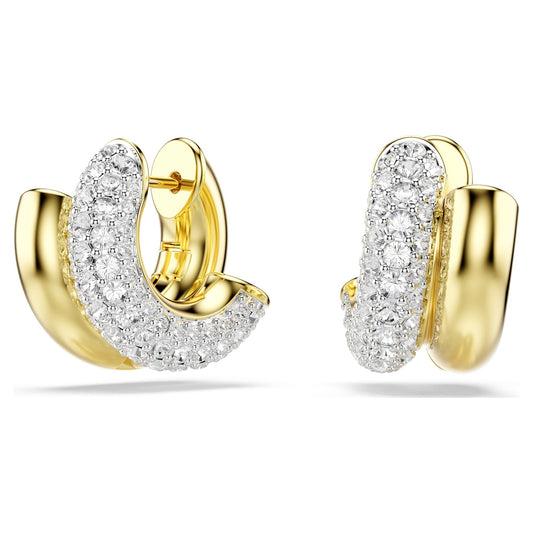 Swarovski Dextera hoop earrings Round cut, Mini, White, Gold-tone plated 5740735