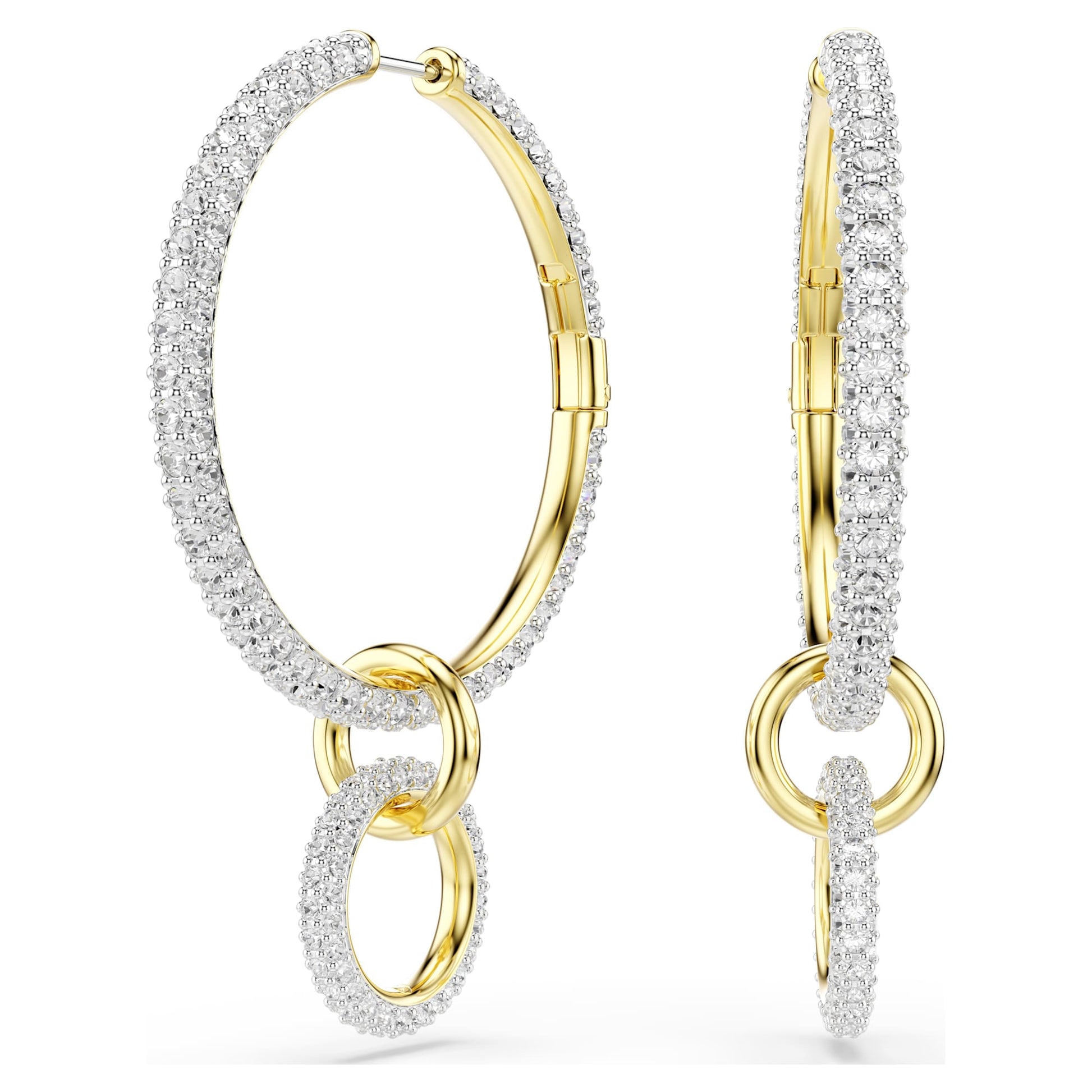 Swarovski Dextera hoop earrings Round cut, White, Gold-tone plated 5738201