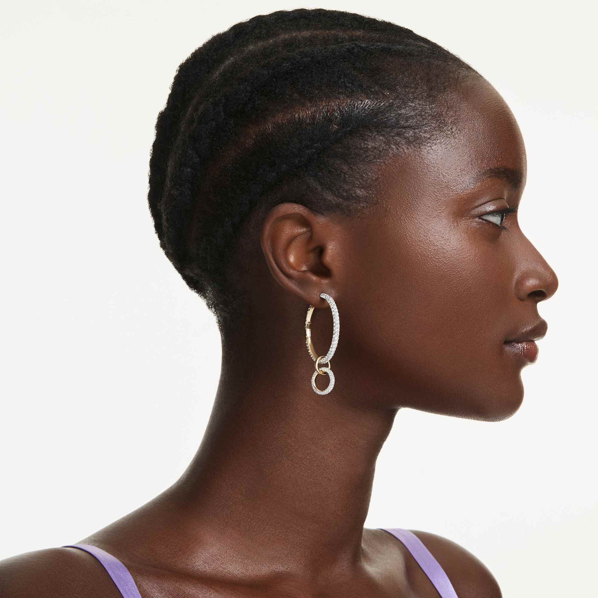 Swarovski Dextera hoop earrings Round cut, White, Gold-tone plated 5738201