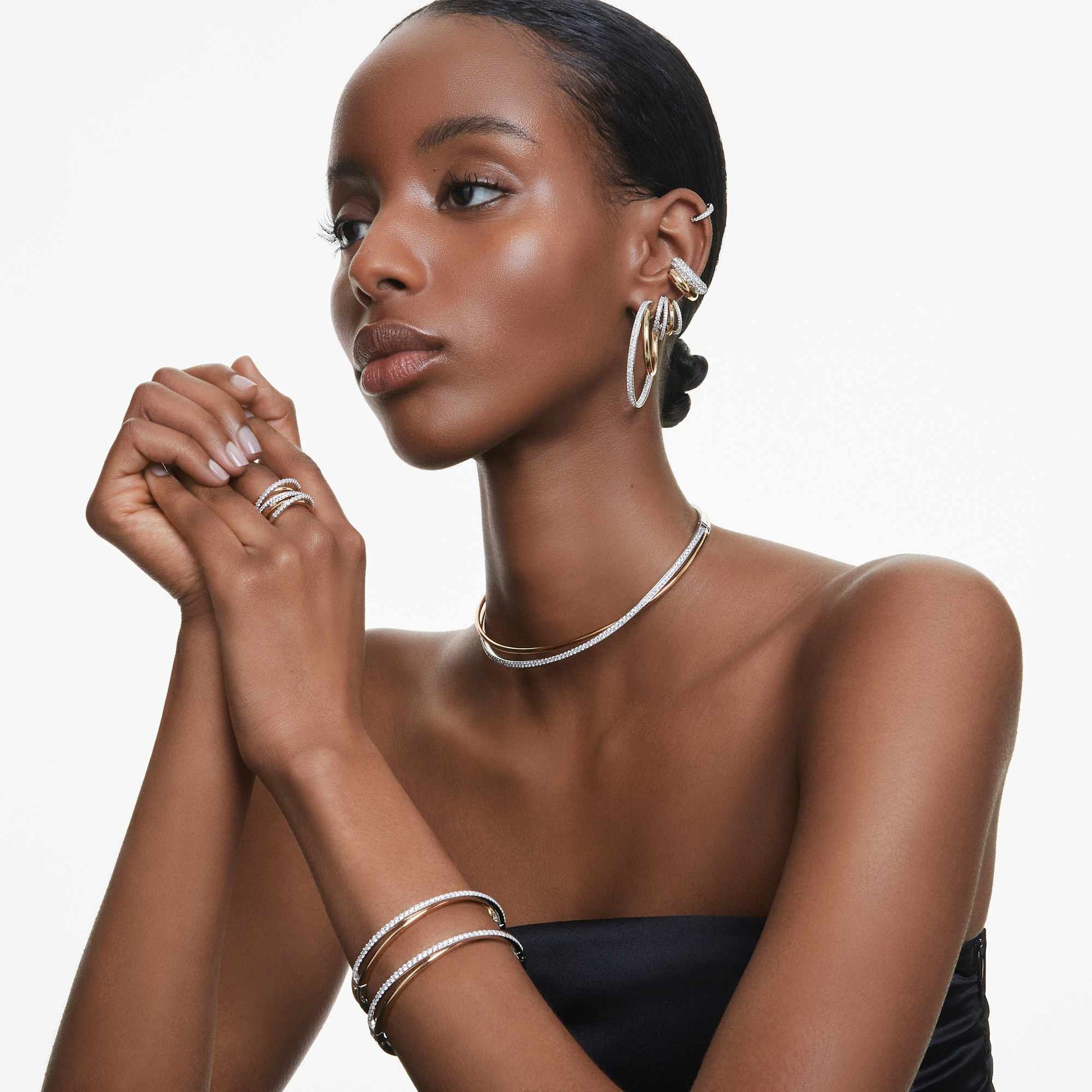 Swarovski Hyperbola hoop earrings Mixed cuts, Mini, White, Mixed metal finish 5689718