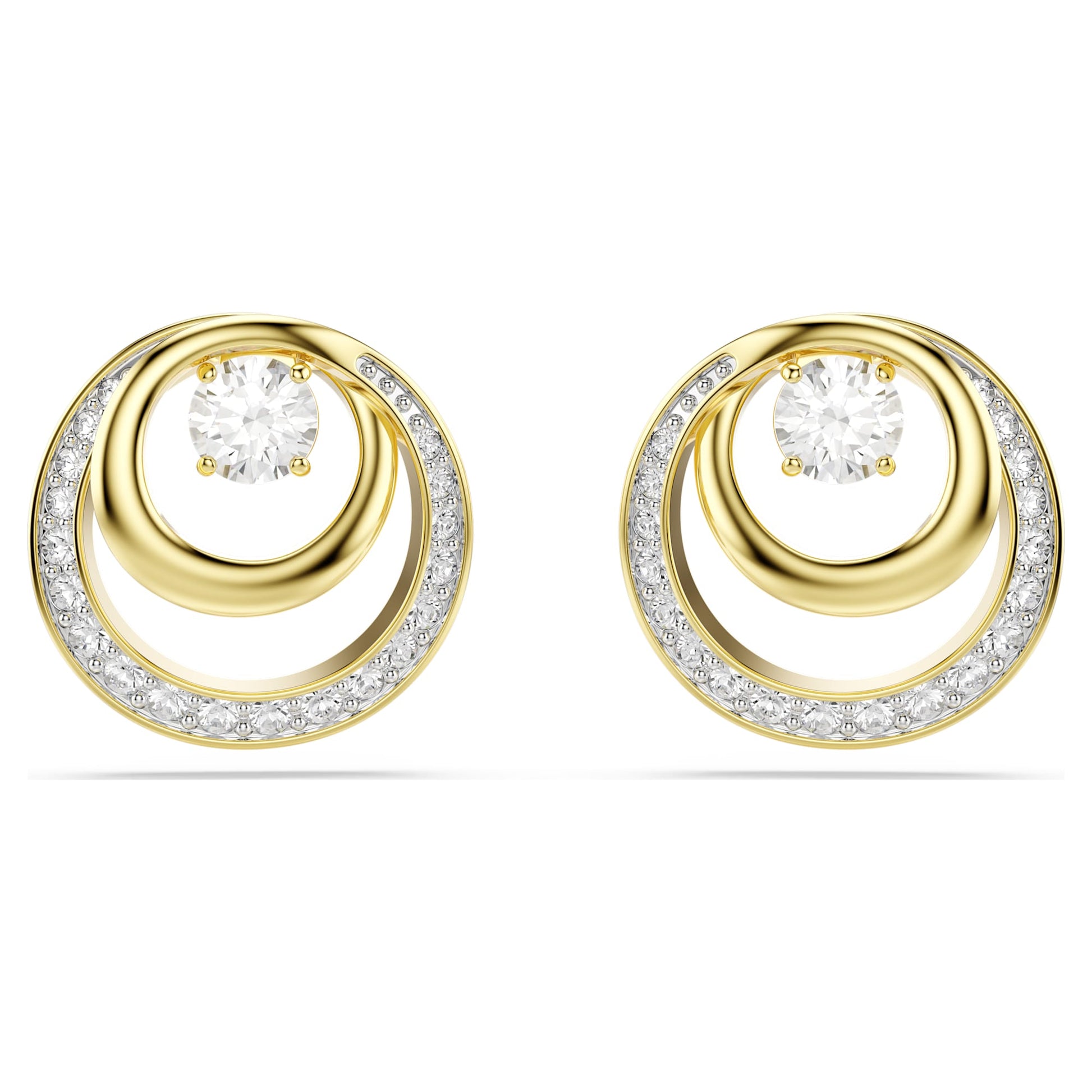 Swarovski Hyperbola stud earrings Round cut, White, Gold-tone plated 5740407