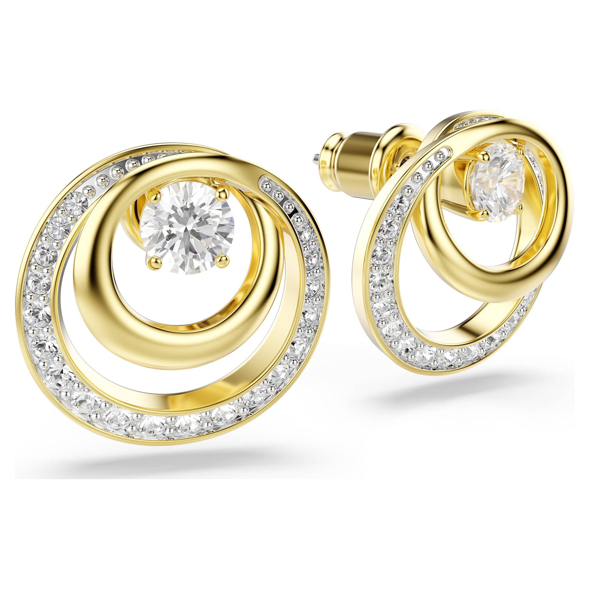 Swarovski Hyperbola stud earrings Round cut, White, Gold-tone plated 5740407