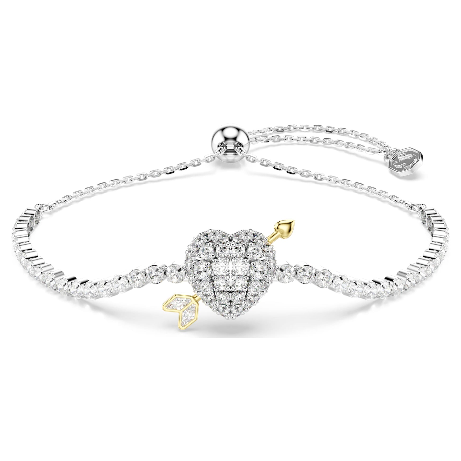 Swarovski Idyllia bracelet Mixed cuts, Heart with arrow, White, Rhodium plated 5742022