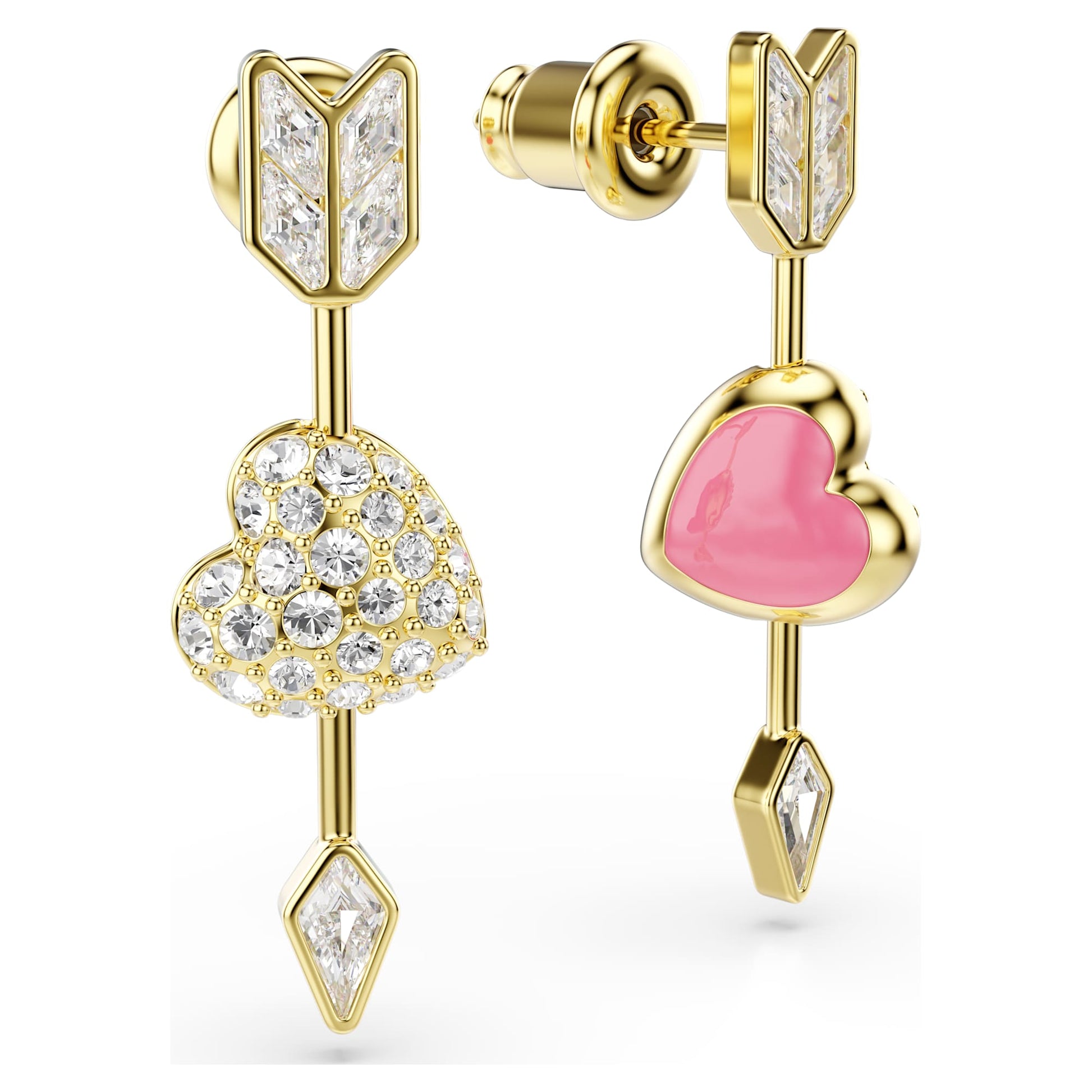 Swarovski Idyllia drop earrings Mixed cuts, Heart with arrow, White, Gold-tone plated 5737295
