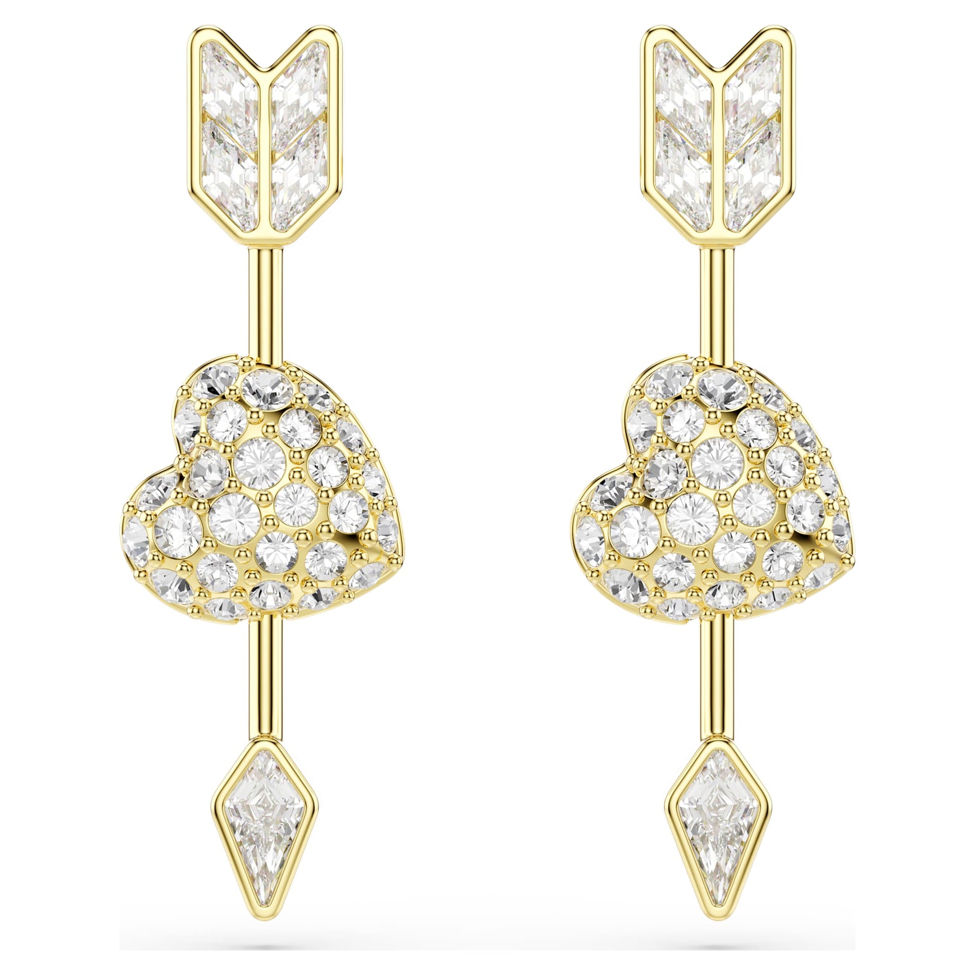 Swarovski Idyllia drop earrings Mixed cuts, Heart with arrow, White, Gold-tone plated 5737295