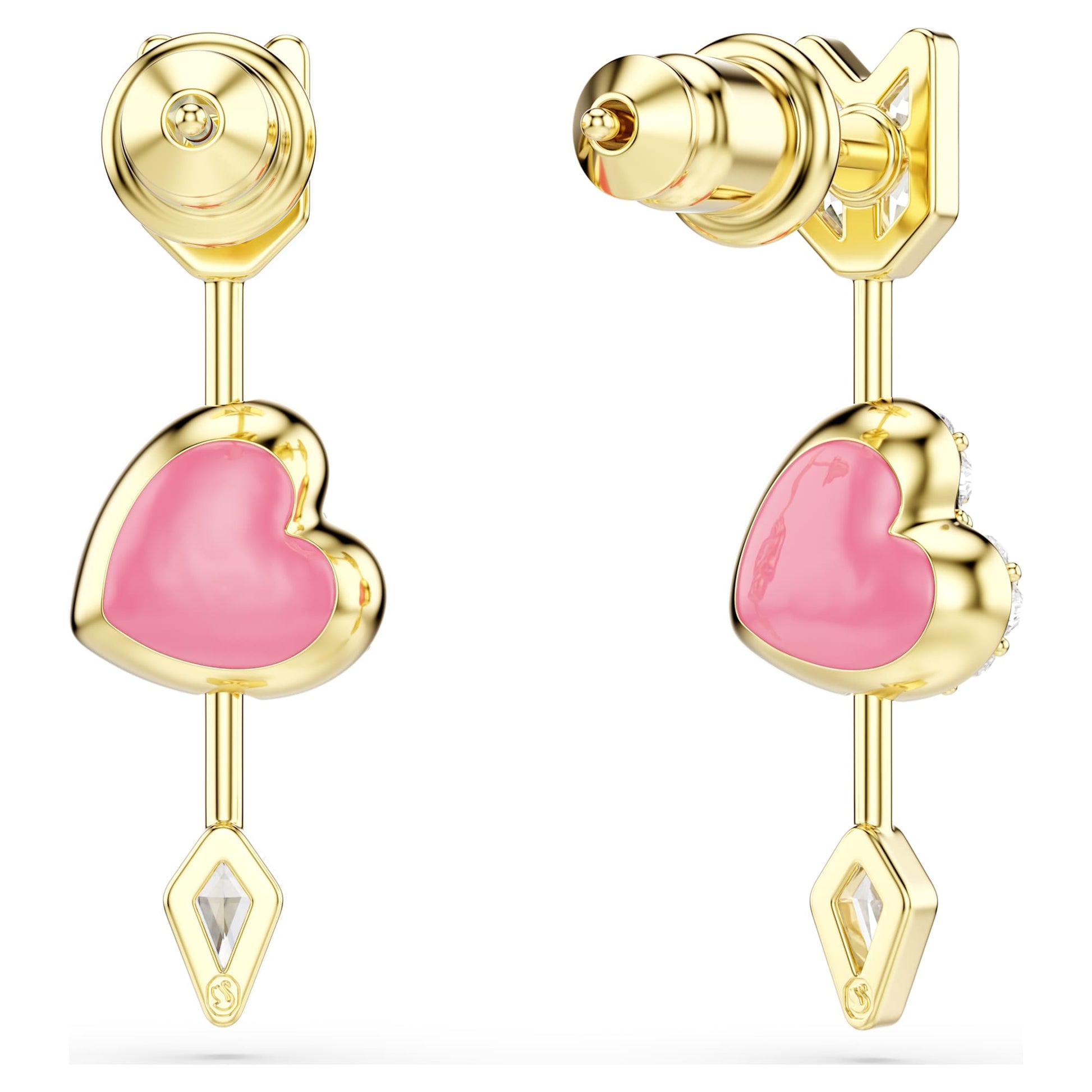 Swarovski Idyllia drop earrings Mixed cuts, Heart with arrow, White, Gold-tone plated 5737295