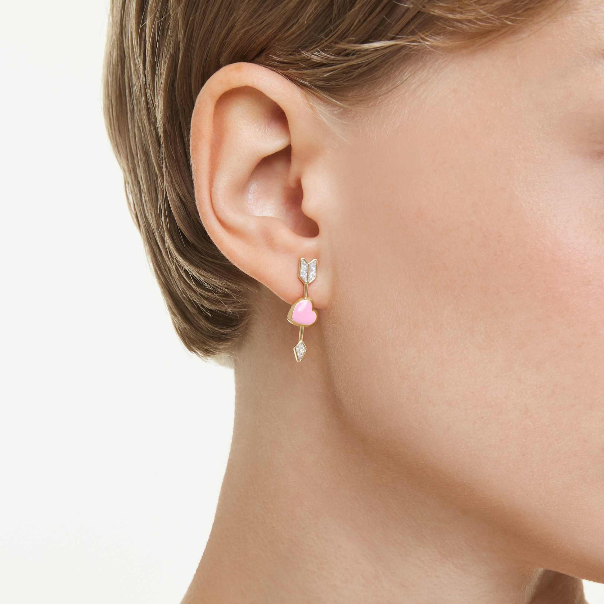 Swarovski Idyllia drop earrings Mixed cuts, Heart with arrow, White, Gold-tone plated 5737295