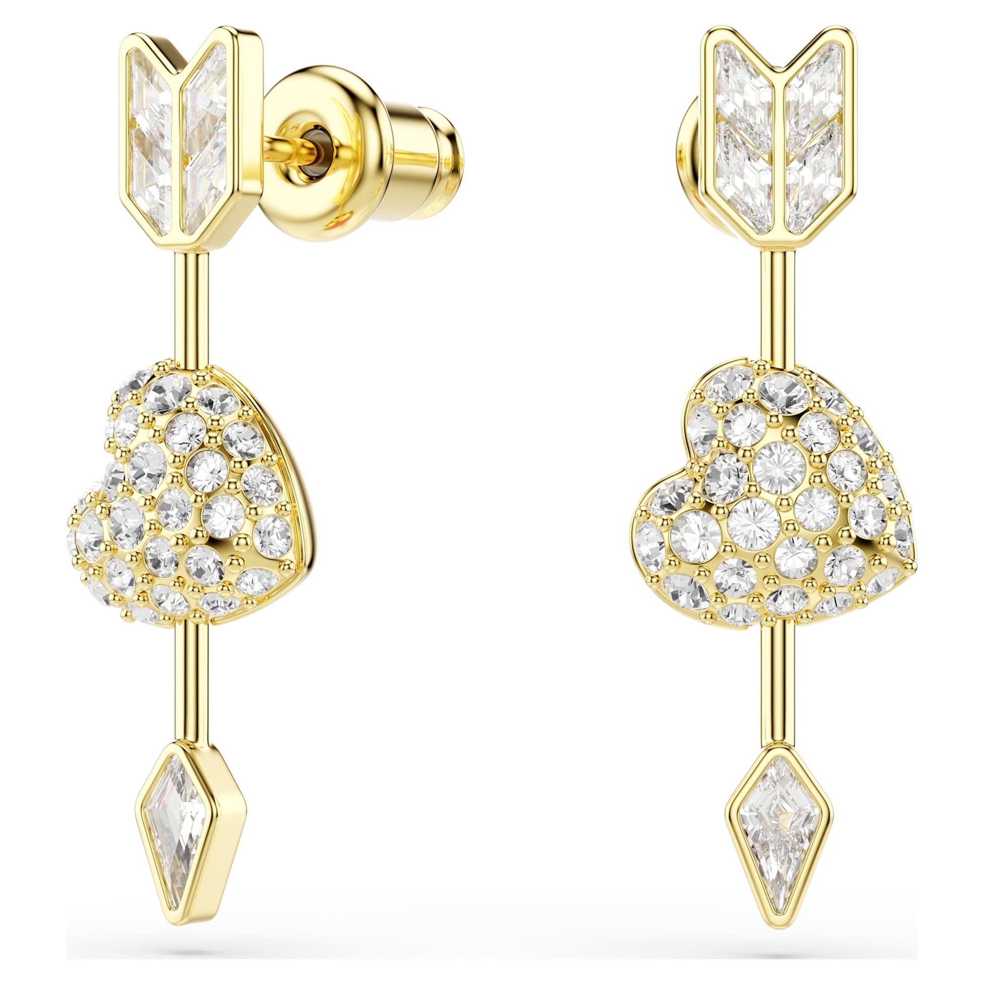 Swarovski Idyllia drop earrings Mixed cuts, Heart with arrow, White, Gold-tone plated 5737295