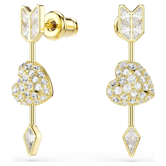 Swarovski Idyllia drop earrings Mixed cuts, Heart with arrow, White, Gold-tone plated 5737295
