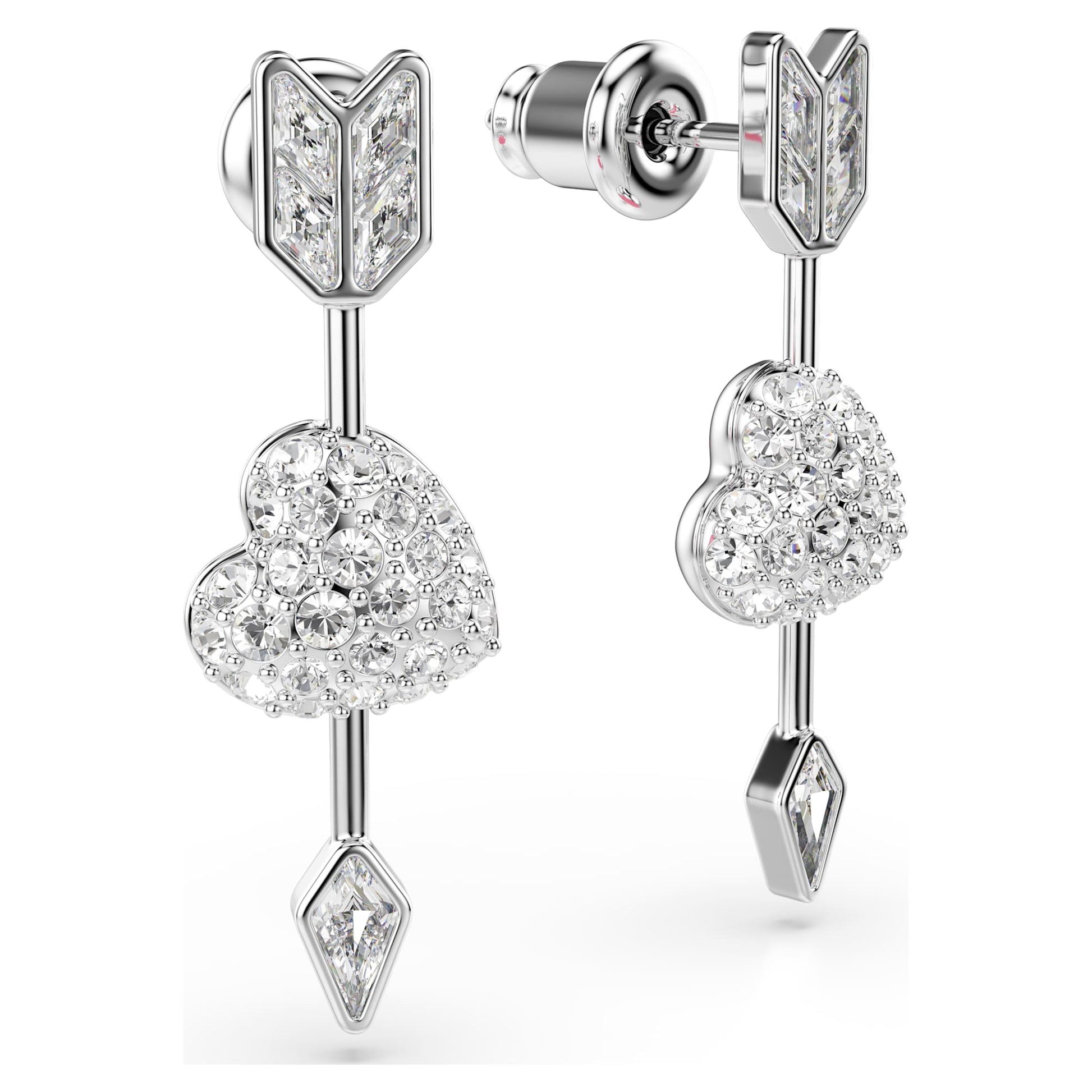 Swarovski Idyllia drop earrings Mixed cuts, Heart with arrow, White, Rhodium plated  5749602