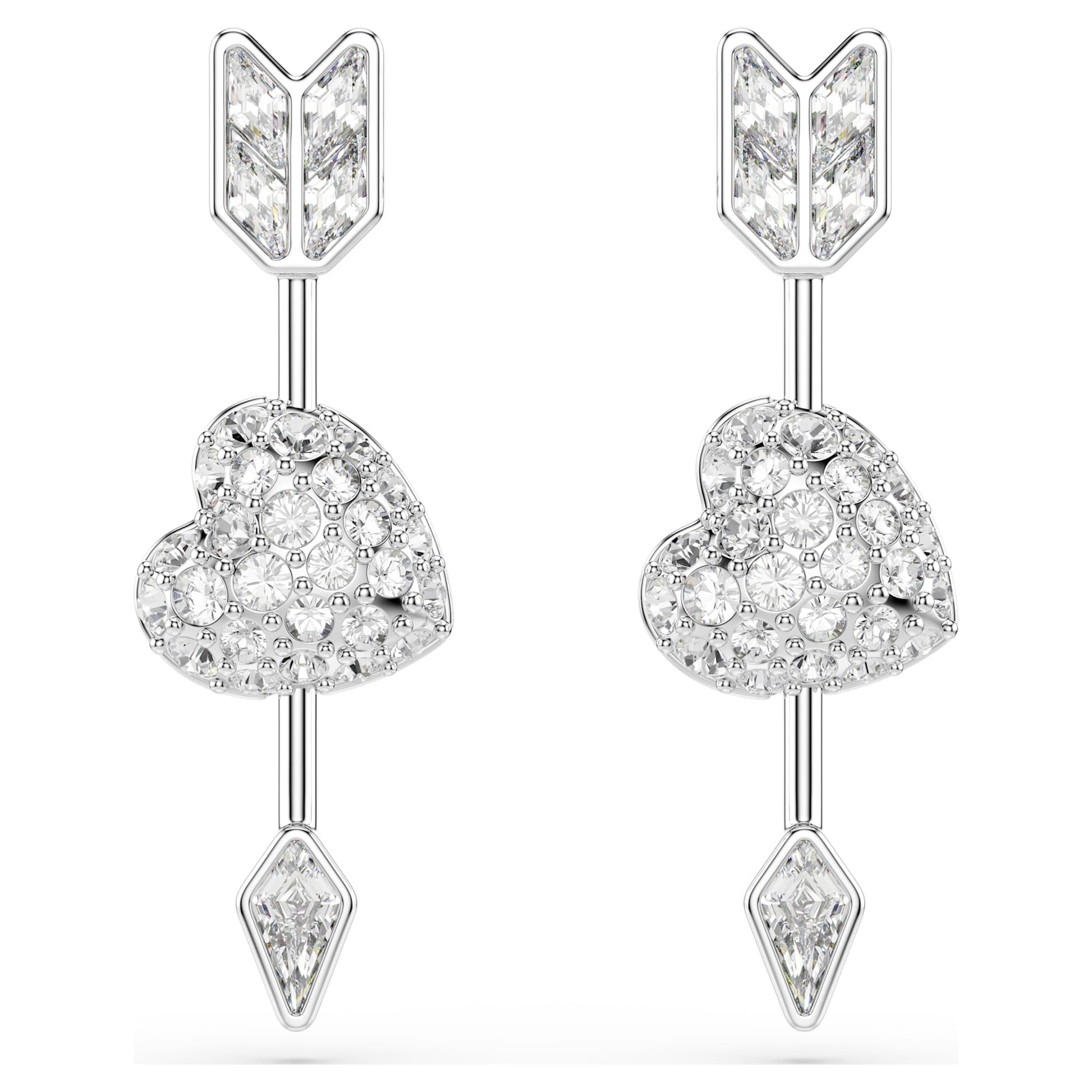 Swarovski Idyllia drop earrings Mixed cuts, Heart with arrow, White, Rhodium plated  5749602