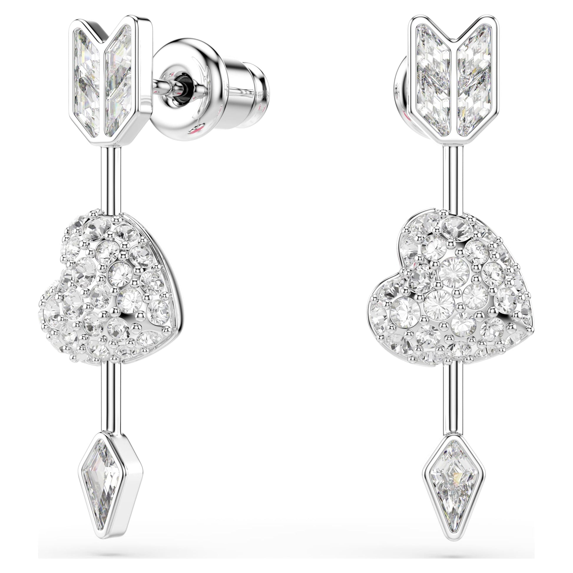 Swarovski Idyllia drop earrings Mixed cuts, Heart with arrow, White, Rhodium plated  5749602