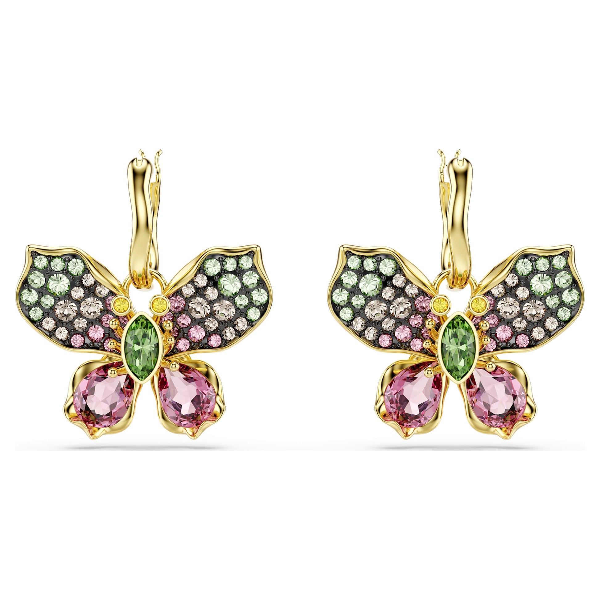Swarovski Idyllia drop earrings Mixed cuts, Pavé, Butterfly, Multicolored, Gold-tone plated 5709953
