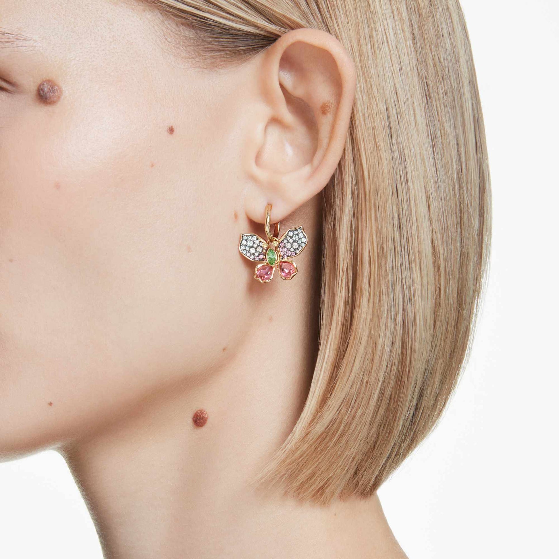 Swarovski Idyllia drop earrings Mixed cuts, Pavé, Butterfly, Multicolored, Gold-tone plated 5709953