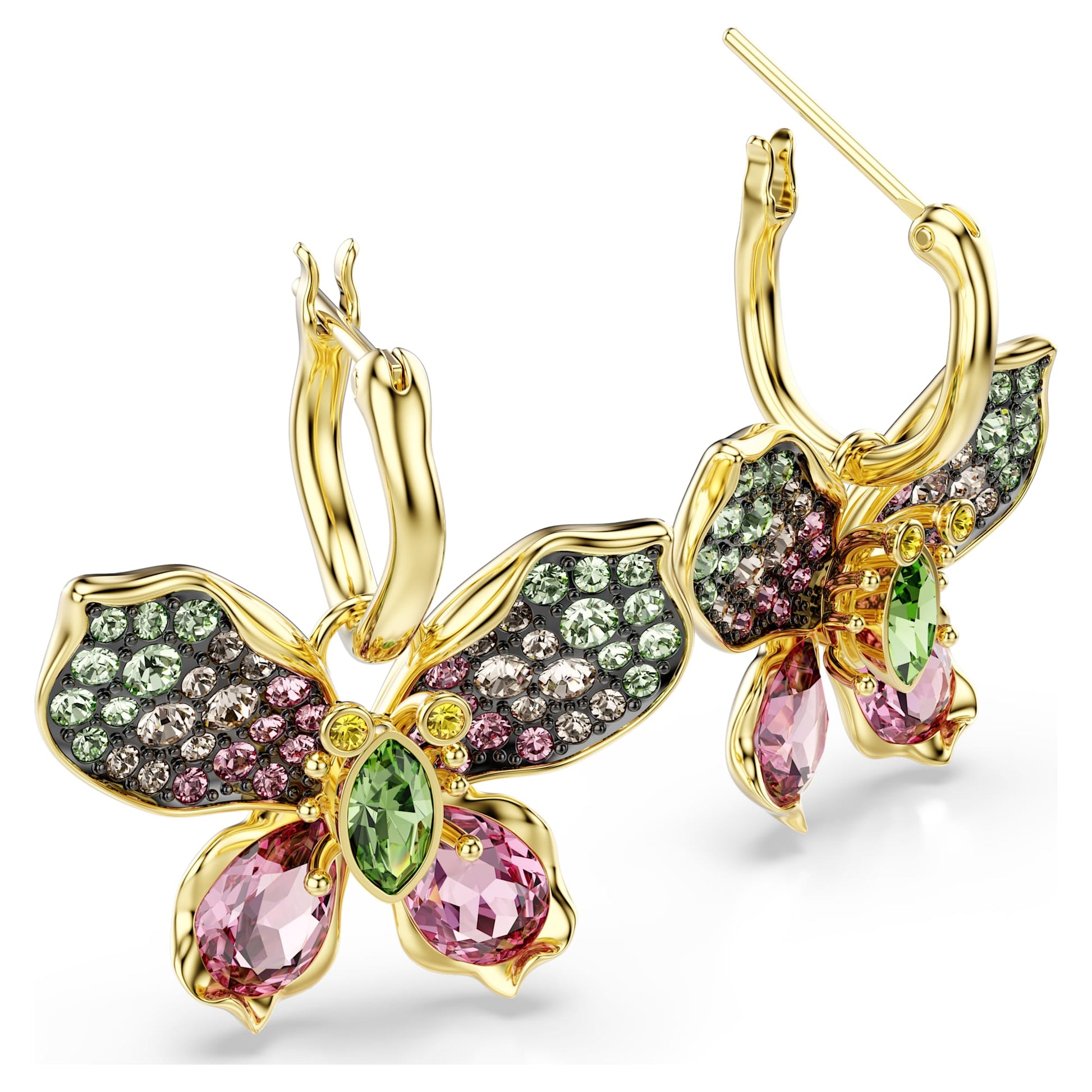 Swarovski Idyllia drop earrings Mixed cuts, Pavé, Butterfly, Multicolored, Gold-tone plated 5709953