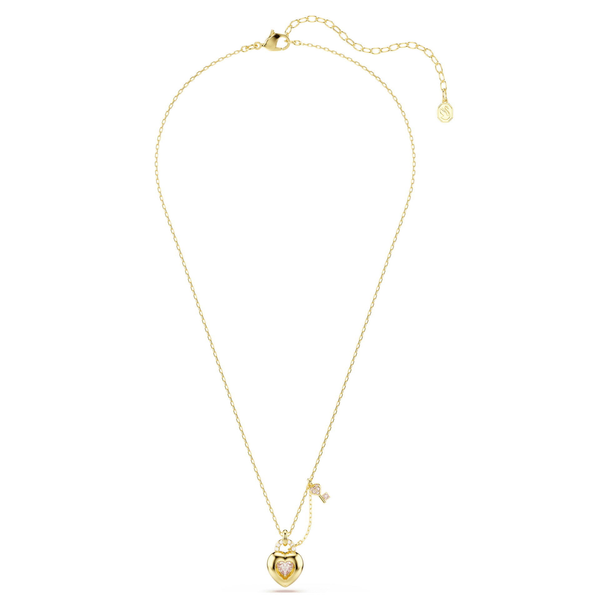 Swarovski Idyllia pendant Mixed cuts, Heart, Key, Pink, Gold-tone plated 5737288