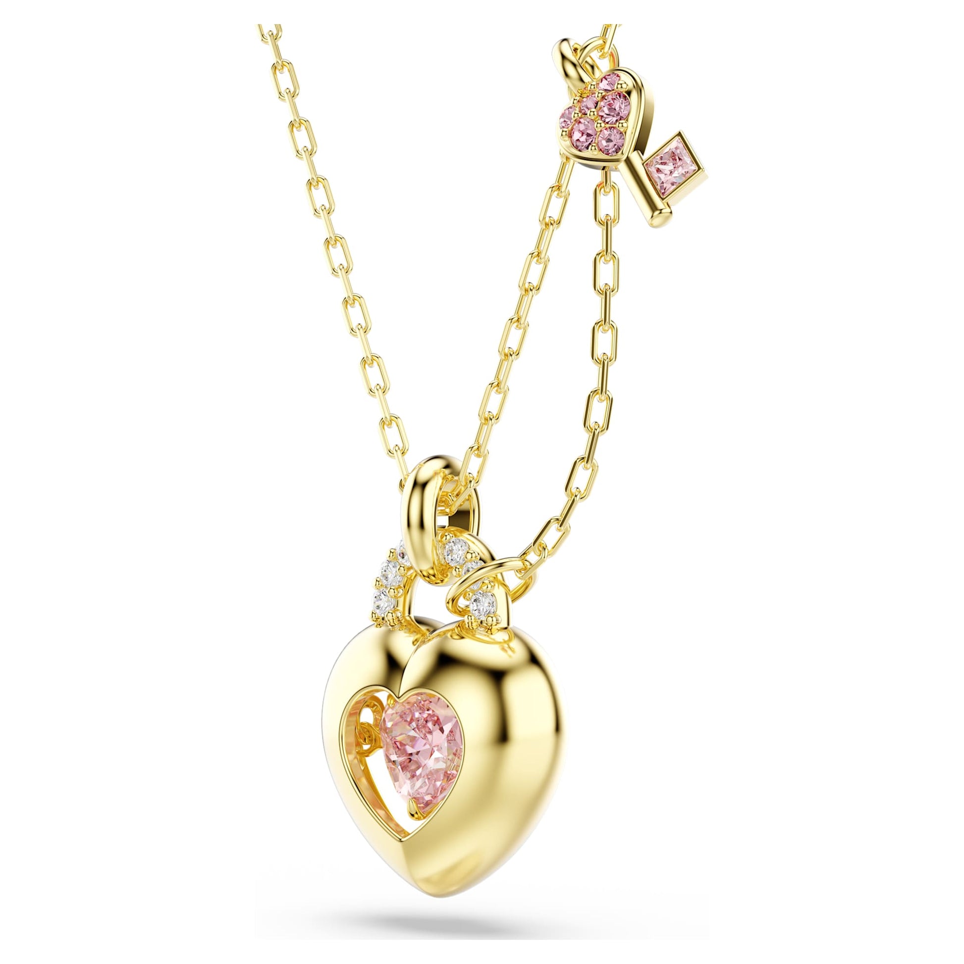 Swarovski Idyllia pendant Mixed cuts, Heart, Key, Pink, Gold-tone plated 5737288