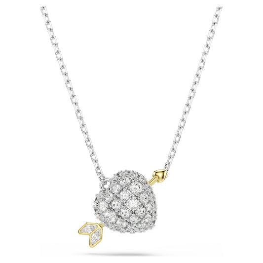 Swarovski Idyllia pendant Mixed cuts, Heart with arrow, White, Mixed metal finish 5737291