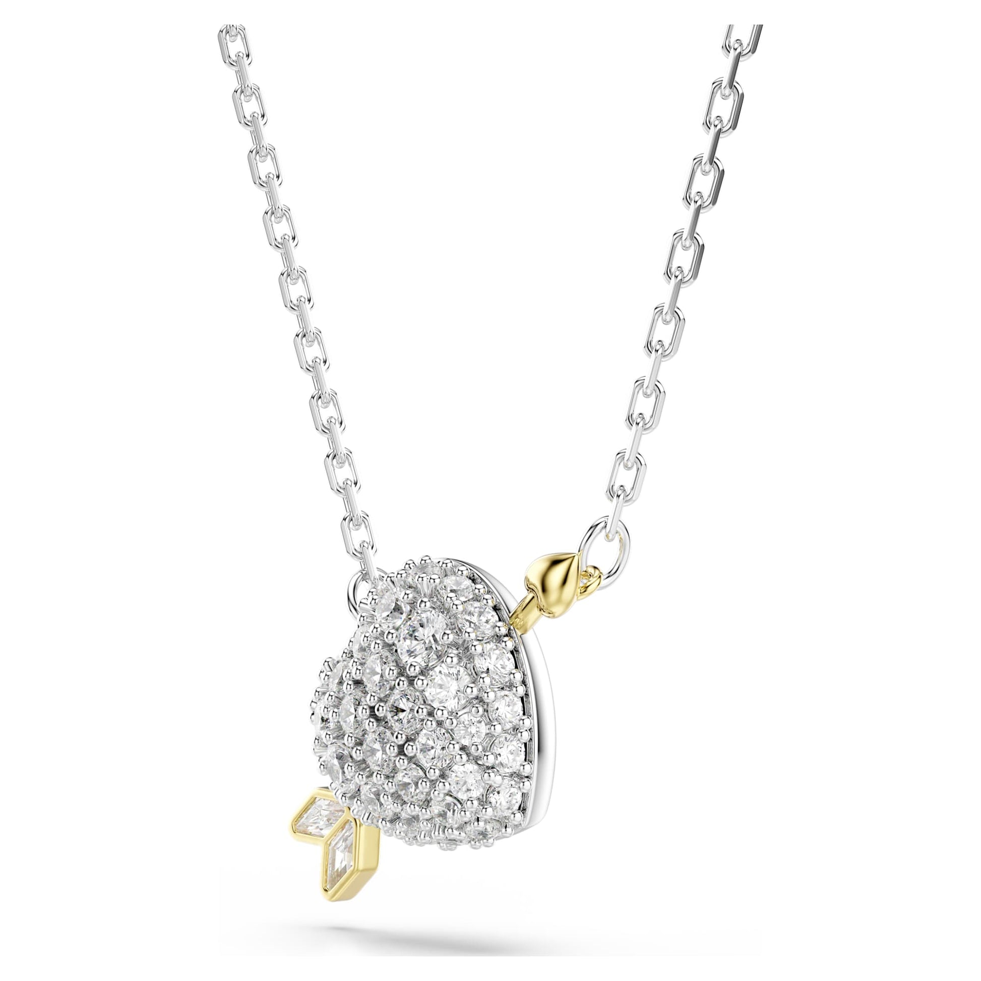 Swarovski Idyllia pendant Mixed cuts, Heart with arrow, White, Mixed metal finish 5737291