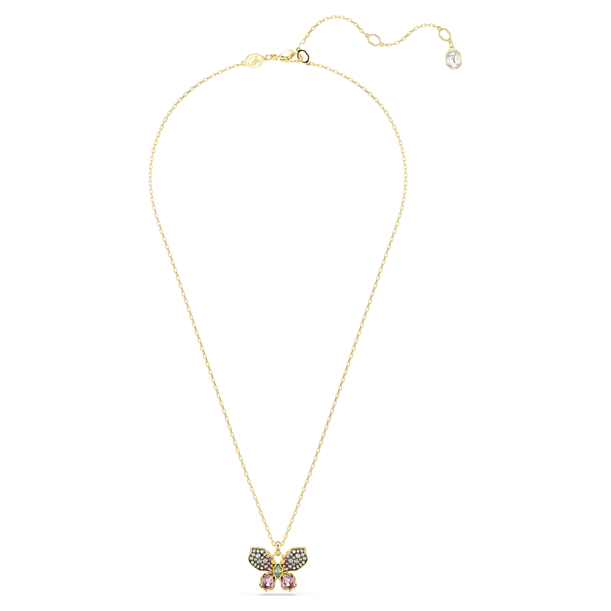 Swarovski Idyllia pendant Mixed cuts, Pavé, Butterfly, Multicolored, Gold-tone plated  5709950