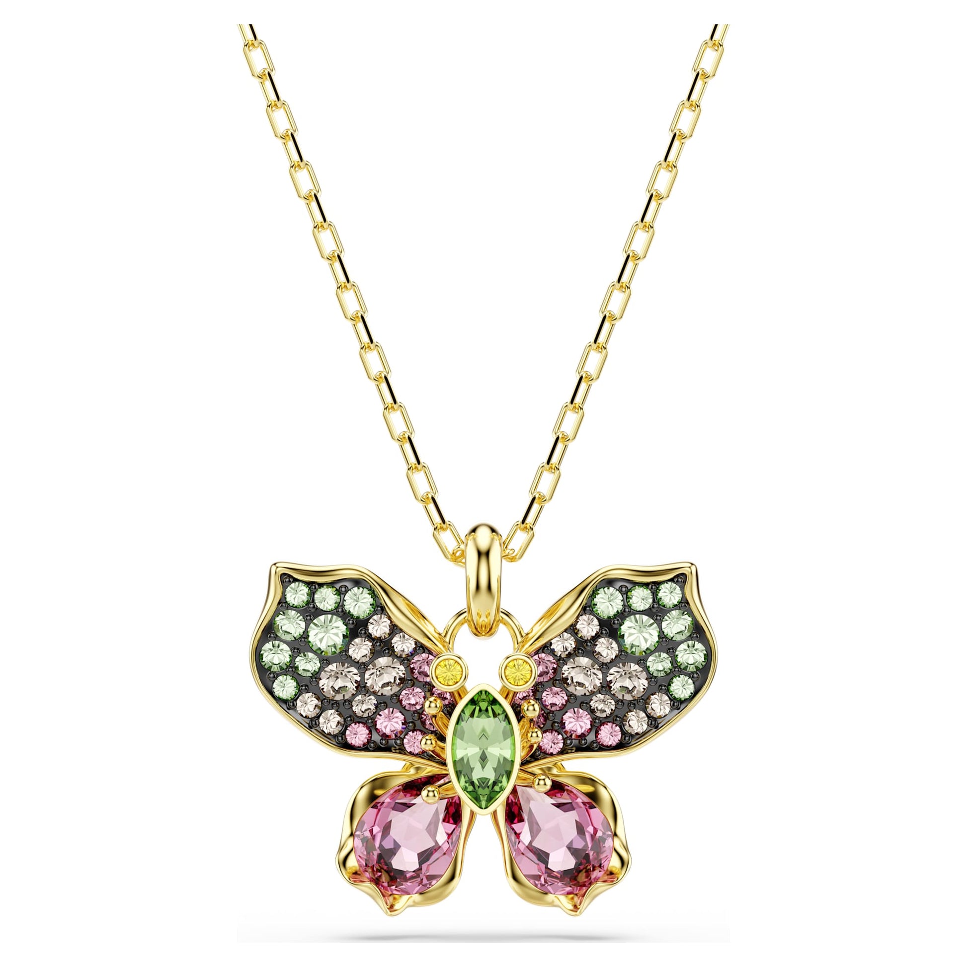 Swarovski Idyllia pendant Mixed cuts, Pavé, Butterfly, Multicolored, Gold-tone plated  5709950