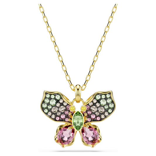Swarovski Idyllia pendant Mixed cuts, Pavé, Butterfly, Multicolored, Gold-tone plated  5709950