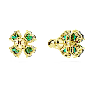 Swarovski Idyllia stud earrings Clover, Green, Gold-tone plated 5666236