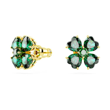 Swarovski Idyllia stud earrings Clover, Green, Gold-tone plated 5666236