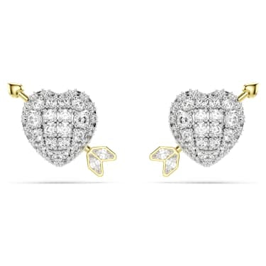 Swarovski Idyllia stud earrings Mixed cuts, Heart with arrow, White, Mixed metal finish 5737298