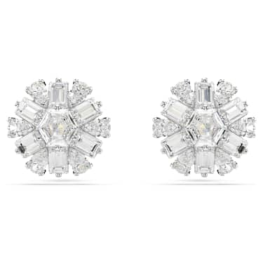 Swarovski Idyllia stud earrings Mixed cuts, Snowflake, White, Rhodium plated 5691483